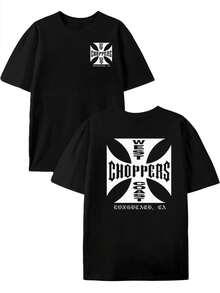 West Coast Choppers Tee  , Men's Double-Sided Printed Fashionable Casual Crew Neck 220gsm Pure Cotton T-Shirt(1 PC) - 黑色 - 查看 3