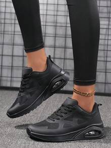 Scarpe da corsa bianche da donna con suola morbida e platform, punta tonda, allacciate, con cuscino d'aria traspirante, assorbimento degli urti, leggere e confortevoli, versatili per uso casual e sportivo