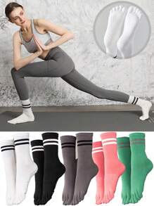 Chaussettes mi-mollet pour les orteils en automne/hiver, chaussettes de yoga. Anti-dérapantes pour le Pilates, le yoga, les sports et la fitness. Confortables, douces, avec des points en silicone antidérapants. Chaussettes de compression pour l'intérieur et l'extérieur.