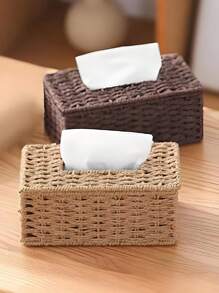 1 件手工编织纸巾架，卡其色，日式风格，适用于客厅、书桌、浴室、秋季装饰，手工仿常春藤编织纸巾盒