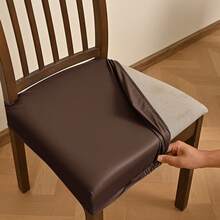 Fundas elásticas para asientos de sillas de comedor, suaves, impermeables, sólidas, para decoración del hogar - caqui oscuro - Ver 1