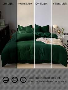 1 个羽绒被套 + 2 个枕套 3 件套，柔软亲肤橄榄绿，可机洗，四季皆宜 - 墨綠色 - 查看 8