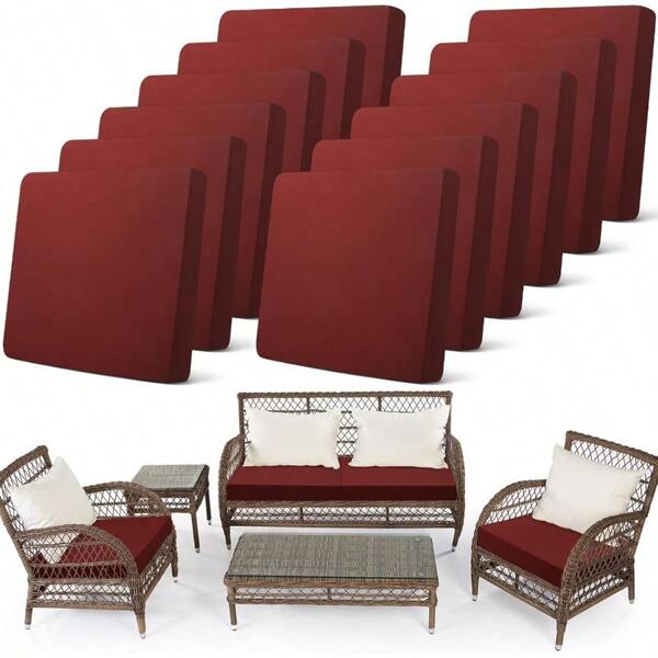 12 Pcs Patio Outdoor Cushion Covers Replacement Waterproof Stretch Sofa Couch Cushion Covers Washable Individual Couch Slipcovers Set Furniture Protector For Pets 2027 InchDark Red