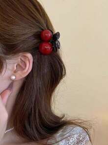 2pcs/Set Cute Red Cherry Hair Clips, Valentine's Day Small Gift, Solid Color, Acrylic Hair Accessories Fashion Hair Claw Clips Autumn Accessories Fall Hair Clutch Winter Accessories For Vacation Outfits Woman - Multicolor - View 4