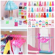 36pcs Doll Dress Up Set, Includes 5 Outfits, 20 Pairs Of Shoes, 6 Crowns, Necklaces; Fashionable Mix & Match Doll Wardrobe, Durable Plastic Material. - Multicolor - View 8