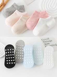 5双婴儿袜子，防滑硅胶心形设计，适合0-5岁婴儿日常穿着