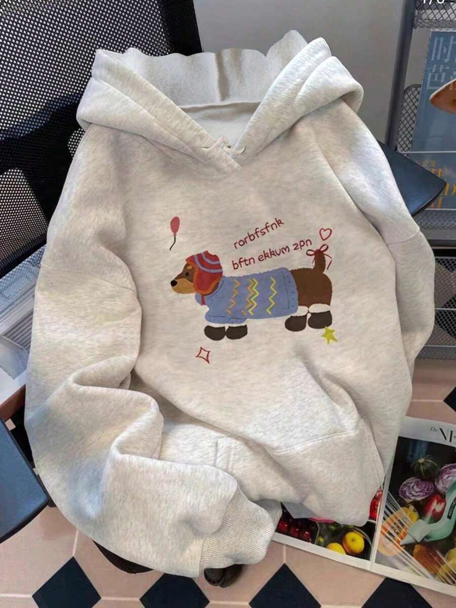 Sudadera hoodie sweatshirt dama mujer gorro capucha encapuchada manga larga algodon bolsa canguro cangurera bolsa bolsillo estampado imitacion bordado letras perro perrito abrigado puppy puppylover dog doglover gorro botitas sweater suetercute tierno suave pachoncita puños rib acanalados numero casual atletica aesthetic homie cossy casa diario frio ciudad urbana moderna juvenil comoda abrigadora caliente calientita ejercicio pijamada - Gris - Ver 1