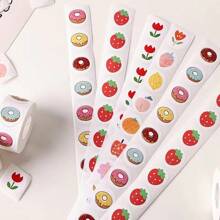 500 Peças/Rolo Adesivos de Recompensa Fofinhos de Morango Scrapbooking, Adesivos de Envelope de Frutas para Festa de Aniversário, Lembrancinhas, Produtos de Panificação