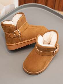 1 Paar neue einfarbige Winterstiefel für Kinder, Mädchenschuhe, einfache flache rutschfeste warme Schneestiefel mit flauschiger Fütterung, gemütlich und modisch für den täglichen Gebrauch und Outdoor-Aktivitäten (Sohle ist zufällig, fällt klein aus, empfiehlt eine Nummer größer zu bestellen) - Braun - Übersicht 5