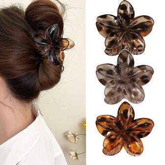 2-3 件红色豹纹和渐变花朵设计大号 8 厘米/3.15 英寸轻质塑料发夹，时尚百搭高端优雅简约纯色发夹，适合日常休闲、派对、通勤、度假、发型设计、化妆、服装配饰