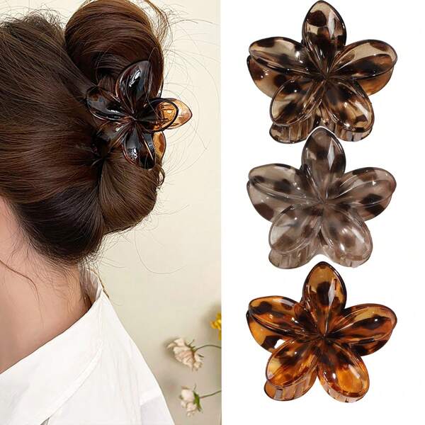 2-3 قطعة من مشابك الشعر البلاستيكية الخفيفة الوزن بتصميم نمر أحمر وأزهار أومبير كبيرة الحجم 8 سم/3.15 بوصة، أنيقة وعملية متعددة الاستخدامات بألوان أحادية عصرية، مناسبة للاستخدام اليومي والحفلات والتنقل والعطلات وتصفيف الشعر والمكياج وتنسيق الملابس