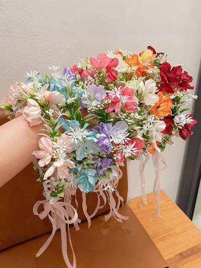 1件/2件/3件装仙女粉色花朵头饰，森林风格花卉头饰，女孩和女士拍照道具发饰，锐舞派对配饰，皇冠，头饰，服装皇冠，发饰花环，头花环，发藤，发圈，准新娘，粉色发夹，婚礼，女士夏威夷服装，情人节配饰，春季