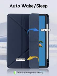 1pc Acrylic Y-Fold Flat Tablet Protective Case, Custom Text, Compatible With IPad Mini 6/Mini 7/9.7/10.2/10.5/Air 4/Air 5/10th/10.9/Pro 11"/Air 11" (M2) 2024/Pro 11" (M4) 2024/IPad Air 11" (M3) 2025/IPad (A16) 11" 11th Gen 2025, Stylus Not Included, Some Models With Lens Frame, Multi-Fold Stand, Built-In Pen Slot, High Transparency Acrylic Shell, Magnetic Auto Sleep/Wake, Minimalist/Casual/Personalized - Dark Blue - View 6
