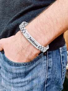 1pc Custom Personalized Stainless Steel Men's Bracelet, Customized Watch Strap Bracelet Personalized Name Bracelet For Men Name Dad Bracelet For Husband Father Unique Ideal Gifts For Him Boyfriend, Dad, Family, Friends, Son, Grandparents For Anniversaries