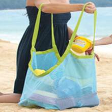 cosweda 1件可折叠沙滩包，大容量手提包，网状玩具收纳袋，户外旅行折叠收纳袋，单肩网袋