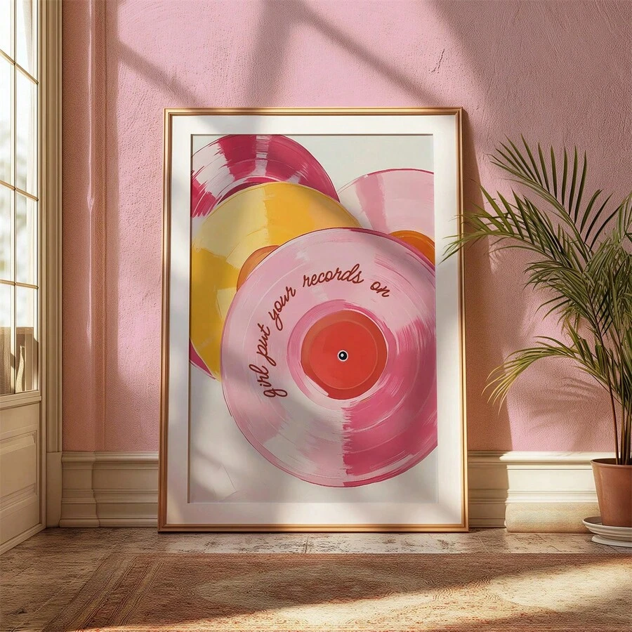 1pc Unframed Vintage Record Eclectic, Put Your Records On, Girly Art Music Home Decor Aesthetic Pink Wall Print Retro Music Poster Roommate Decor