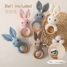 1pc Hand Knitted Rabbit Rattle - Soft Plush Rabbit Ring Toy, Multi-Color Rabbit Baby/Infant Rattle Toy, Baby Sleep Aid Tool, Concentration Training, Easy To Grab Suitable For Infants And Toddlers, Mixed Textile, Promotes Visual And Auditory Development, And Trains Their Grasping Of Baby Toys, Attracts Baby's Attention, Soothing Ringing Sound, Suitable For Nursery Decor, Cognitive Development, Suitable For Easter, Christmas, Birthday And Newborn Gifts, Easter Gift