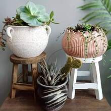 Vintage Style Wooden Flower Stool - Oval Stool With Worn Surface, White, Blue, Green, Perfect For Garden, Balcony Or Interior Decoration, Garden Stool | Vintage Decor | Durable Wooden Stools, Flower Stands