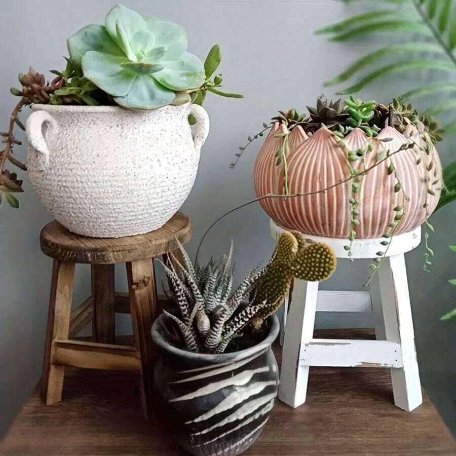 Vintage Style Wooden Flower Stool - Oval Stool With Worn Surface, White, Blue, Green, Perfect For Garden, Balcony Or Interior Decoration, Garden Stool | Vintage Decor | Durable Wooden Stools, Flower Stands