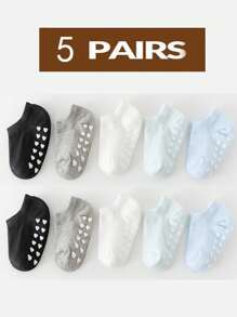 5双婴儿袜子，防滑硅胶心形设计，适合0-5岁婴儿日常穿着