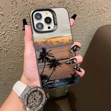 日落海景防震手机壳适用于 11 Pro Max、16 Pro Max、15 Pro、14 Plus、13、12、11、13 Pro Max、12 Pro - 黑色鏡框 彩銀灰 - 查看 4