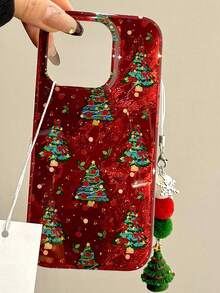 Cute Retro Christmas Tree Pendant Laser Phone Case Compatible With IPhone 17ProMax 16 ProMax 15 14 13 12 11 Pro Max Lovely Christmas Style Shockproof Cover - Red - View 4