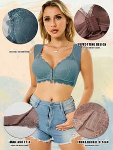 6pcs Elegant Floral Lace Women'S Push-Up Bras - Wireless Front Closure, Soft Breathable Wide Shoulder Straps, Full Coverage & Jacquard Pattern, 6 Colors For Daily Wear, Home & Dates, Stylish Bras For Women, Seamless Support, Comfortable Strapless Bras - 彩色 - 查看 3