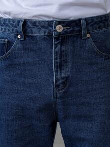 Jeans rectos casuales de unicolor para hombres - Azul lavado oscuro - Ver 6