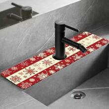 1pc/90pcs Christmas, Stripes And Snowflake Patterns Printed Faucet, Water-Absorbing Drying Mat, Retro Coffee Water-Absorbing Quick-Drying Mat, Rubber-Based Toilet And Kitchen Countertop Faucet Water-Absorbing Drying Mat, Suitable For Faucets Used In Offices, Commercial Farms And Homes, Decorative Store Kitchen Decorations