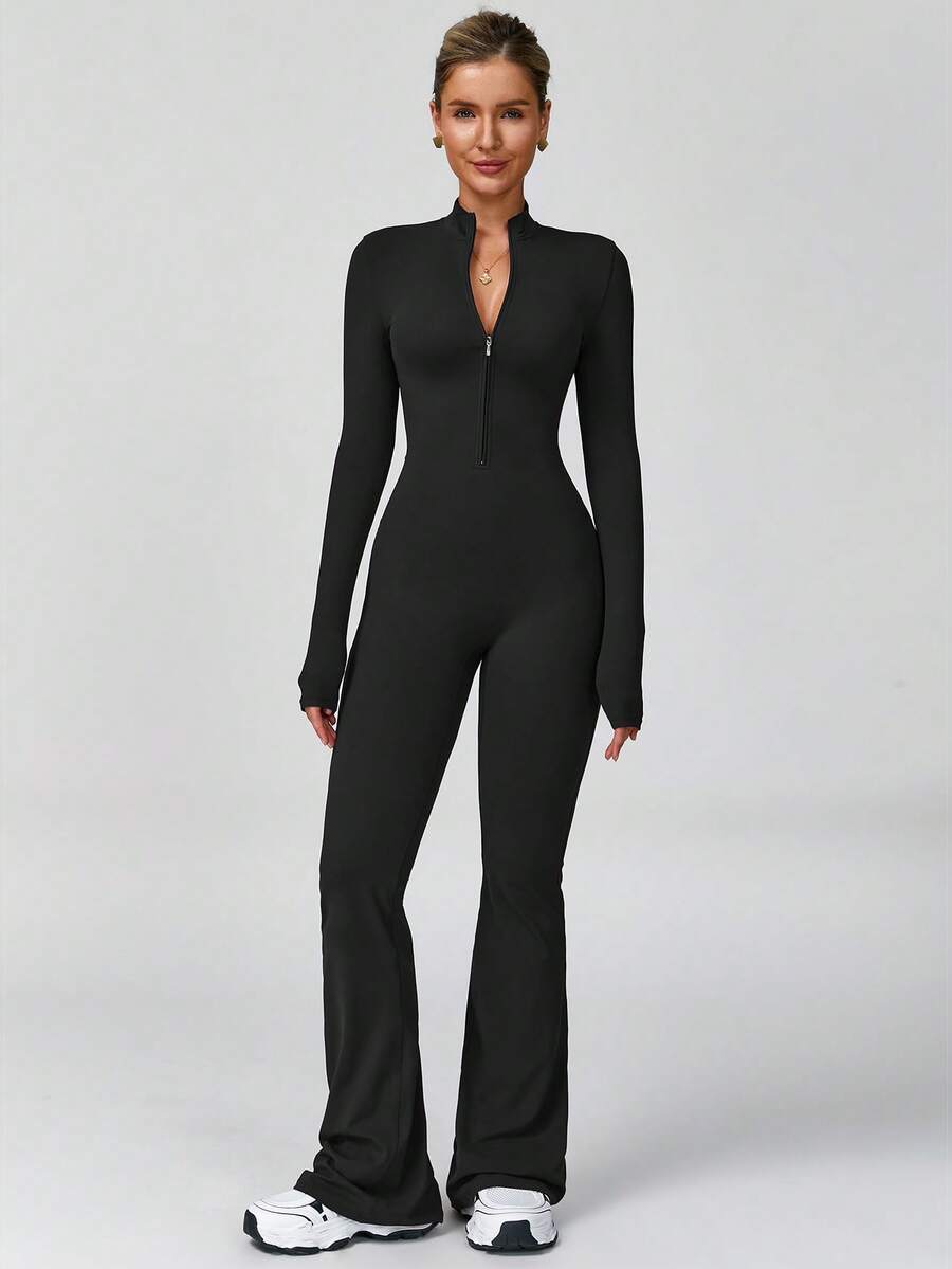 MASKERT 女士运动服 瑜伽服 连体裤 跑步运动 健身服 连体衣 健身服 高弹力瑜伽服 居家休闲 舒适亲肤塑身连体衣 - 黑色 - 查看 1