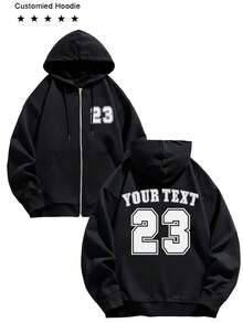 Customized Women's Zip-Up Hoodie/Any Text Can Be Customized - Customize Your And Their Text/Your Pet's Name/Lover's Name/Text/Work Uniform Design/Dance Troupe Logo/Couple/Parent-Child/Best Friend/Beloved Child/Boyfriend Or Girlfriend, Winter Long Sleeve Sweatshirt/Couple/Parent-Child Set/Thanksgiving/520, No Restrictions, Welcome To Customize - Black - View 4