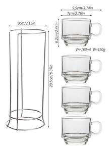 4 件套玻璃茶杯、咖啡杯套装、可堆叠马克杯套装 - 易于清洁的玻璃材质，配有金属支架，非常适合热可可和节日聚会，可用洗碗机清洗，适合盛放苹果酒、咖啡或茶 - 彩色 - 查看 13