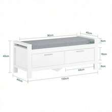 SoBuy FSR74-W, 2 Drawers Shoe Bench Shoe Rack Shoe Cabinet Hallway Storage Bench With Seat Cushion - 白色 - 查看 2