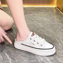 Little White Shoes Women's New Spring And Autumn Flat Student Semi-Slip-On Shoes Slip-On Korean Versatile Shoes Summer Breathable Casual Shoes Fashion Women's Sneakers Shoes That Can Be Worn In All Seasons - 白色 - 查看 3