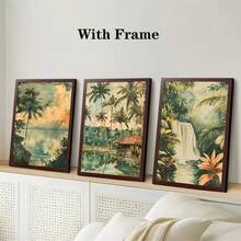 1/3 piezas Decoración de pared de acuarela retro de selva tropical de vacaciones, decoración de pared de cascada, arte de decoración de pared opcional, póster de acuarela hawaiano, mural decorativo del hogar de vacaciones, decoración del hogar, póster de lienzo - Multicolor - Ver 16