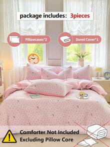 3 件轻质超细纤维羽绒被套套装，AB 版花卉心形郁金香印花图案 - 柔软床上用品套装，3 件套（1 个羽绒被套、2 个枕套，不含填充物），适用于卧室/旅行/宿舍（男孩/女孩）