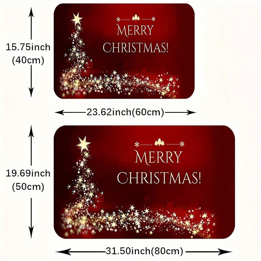 1pc Merry Christmas Indoor Door Mat Floor Mats For Home RV, Front Door Rugs Non-Slip Super Absorbent Mat, Red Black Golden Christmas Tree And Stars