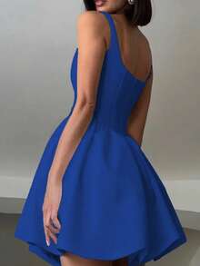 Váy dây mảnh màu trắng phong cách tối giản kiểu Pháp mùa xuân/hè, váy liền thân hở lưng cổ vuông ôm sát, không tay, cổ điển trẻ hóa cao cấp dành cho nữ - Màu xanh ngọc - Xem 4