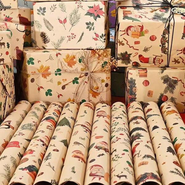 5/10 Stücke Weihnachts-Kraftpapier Geschenkverpackung, DIY Überraschungsgeschenkverpackung, kreatives Weihnachts-Katzen-Design