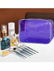1pc Solid Color Transparent PVC Makeup Bag, Large Capacity Toiletry Pouch, Convenient Minimalist Storage Bag, Suitable For Men And Women ,Room Decor - Multicolor - View 4
