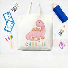 Customized Dinosaur Name Tote Bag, Student Lunch Bag, 's Toy Bag Or Small Backpack - Or Parents' Daily Gift Bag - Personalized Canvas Daily Bag - Multicolor - View 4