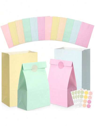 12 个 8 英寸马卡龙色牛皮纸派对礼品袋，粉彩纸礼品袋，彩色牛皮纸糖果袋派对礼品袋彩虹礼品袋，彩色礼品袋小礼品袋带手柄牛皮纸袋马卡龙色礼品袋高品质可重复使用礼品袋适用于生日、婚礼和小型企业用品，小礼品袋，母亲节礼物，礼物，新娘送礼会，毕业季派对用品（颜色随机）