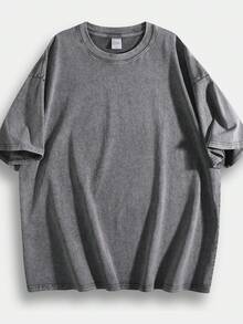 230g Thick Unisex Washed Vintage Oversized T-Shirt Street Hip Hop Punk Harajuku Casual Cotton Shorts DG004 - 紫色 - 查看 8