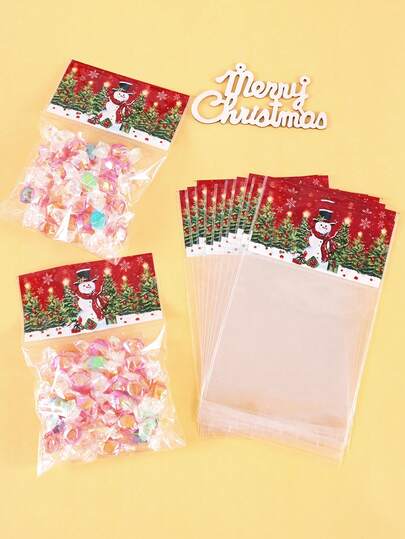 30/50 件圣诞节自粘礼品袋冬季圣诞树雪人图案塑料透明玻璃纸零食袋圣诞快乐家居装饰 2025 多功能礼品包装用品冬季仙境主题派对礼品袋圣诞节圣诞装饰圣诞睡衣圣诞礼物圣诞装饰