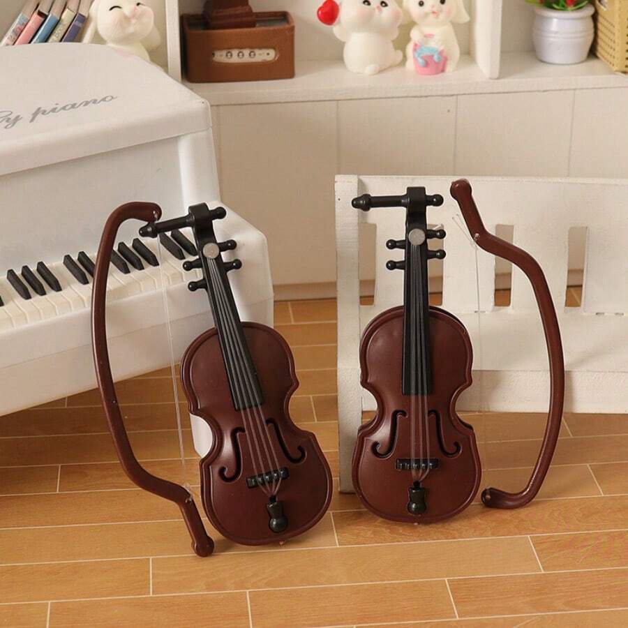 1pc Beautiful And Charming Miniature Violin - Retro-Style Plastic Musical Instrument, Suitable For Doll House Decoration, Collection Pendants And Creative Handmade Accessories, Shipped In Random Colors.