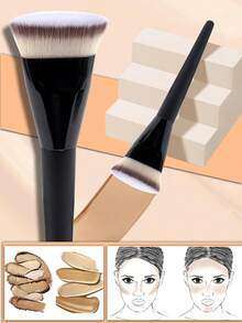 1pc Flat Round Foundation Brush, Skin-Friendly Makeup Tool, Suitable For Liquid Or Cream Foundation, Can Also Be Used As Contour, Blush, Highlighter, Concealer, Blush, Contour, And Powder Brush,Giveaways - Black - View 7
