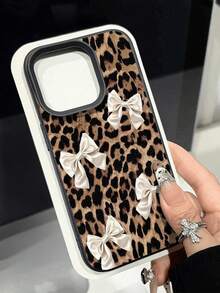 1 pieza Funda de teléfono suave, a prueba de caídas y antideslizante con estampado vintage de leopardo, patrón de corazón de cereza y textura de litchi, compatible con Apple y otros teléfonos, resistente al agua, a los golpes y a los arañazos - Multicolor - Ver 2