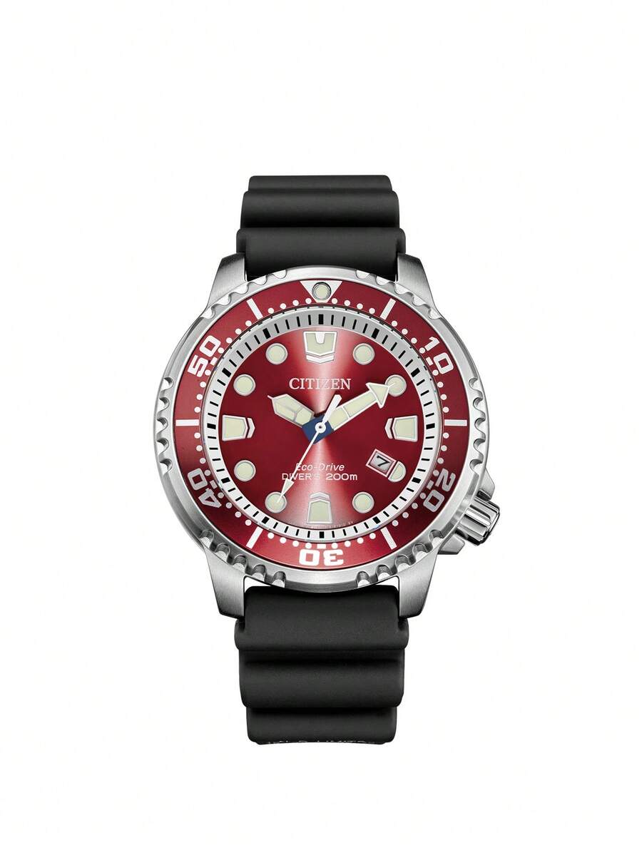 CITIZEN ساعة غوص Ec o-Drive Promaster للرجال بمينا أخضر وعقارب وعلامات مضيئة وإطار دوار - الأحمر - مشاهدة 1