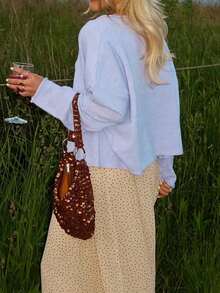 Women Y2k Crew Neck Cardigan Sweater Long Sleeve Button Down Solid Color Top Fall Casual Vintage Lightweight Knitwear - Màu tím - Xem 5