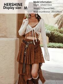 Hershine Cinto feminino de peça única, estilo boêmio retrô ocidental, com seis seções de emenda. Ideal para o dia a dia, combina com diversos looks, seja para encontros com amigos, jantares de férias, bailes, festas, festivais de música ou como presente. Perfeito para presentear amigas, familiares, mães, namoradas, aniversários, Dia dos Namorados ou Dia das Mães. - Castanho - Ver 3